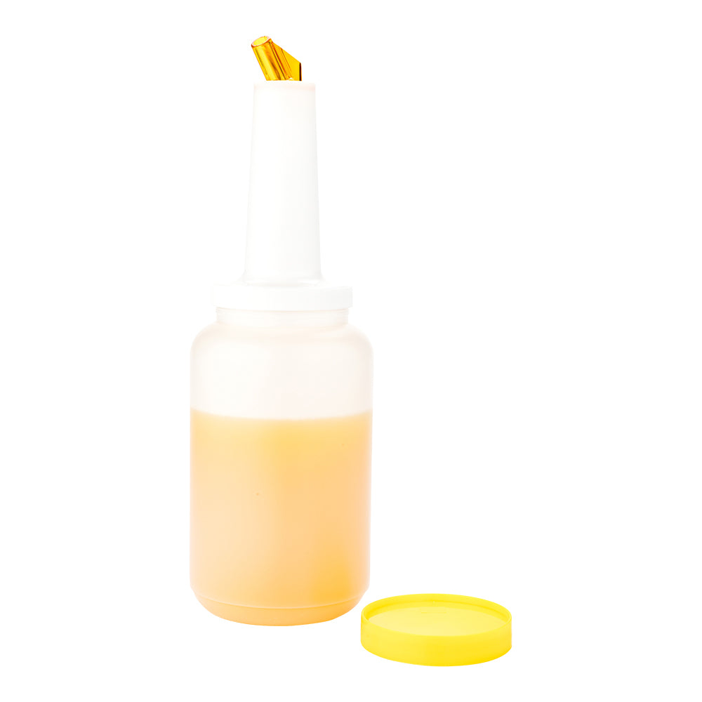 restaurantware Bar Lux 2.5 qt Plastic Quick Pour Storage Container Bottle - with Yellow Spout and Lid - 5" x 5" x 15" - 1 count box
