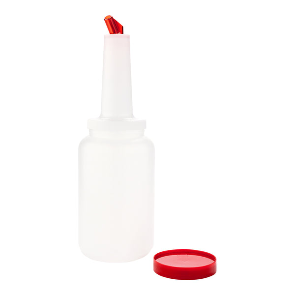 Restaurantware Bar Lux 2.5 Qt Plastic Quick Pour Storage Container Bottle - With Red Spout And Lid - 5" X 5" X 15" - 1 Count Box