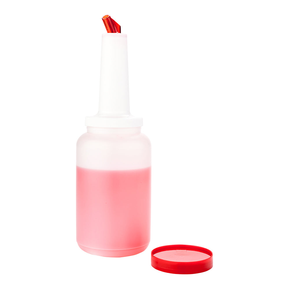 restaurantware Bar Lux 2.5 qt Plastic Quick Pour Storage Container Bottle - with Red Spout and Lid - 5" x 5" x 15" - 1 count box