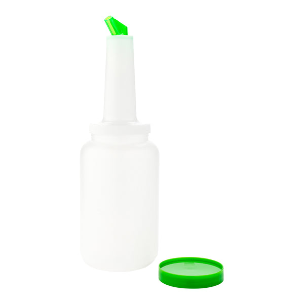 Restaurantware Bar Lux 2.5 Qt Plastic Quick Pour Storage Container Bottle - With Green Spout And Lid - 5" X 5" X 15" - 1 Count Box
