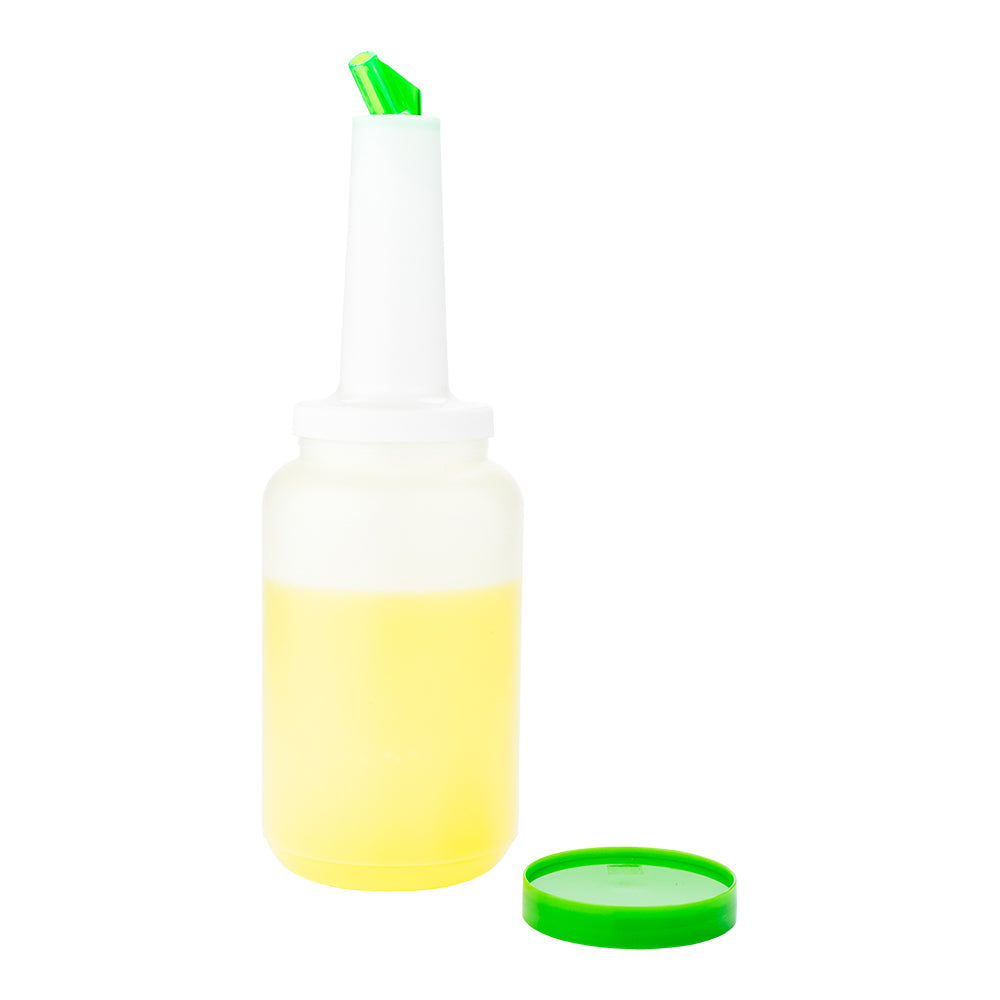 restaurantware Bar Lux 2.5 qt Plastic Quick Pour Storage Container Bottle - with Green Spout and Lid - 5" x 5" x 15" - 1 count box