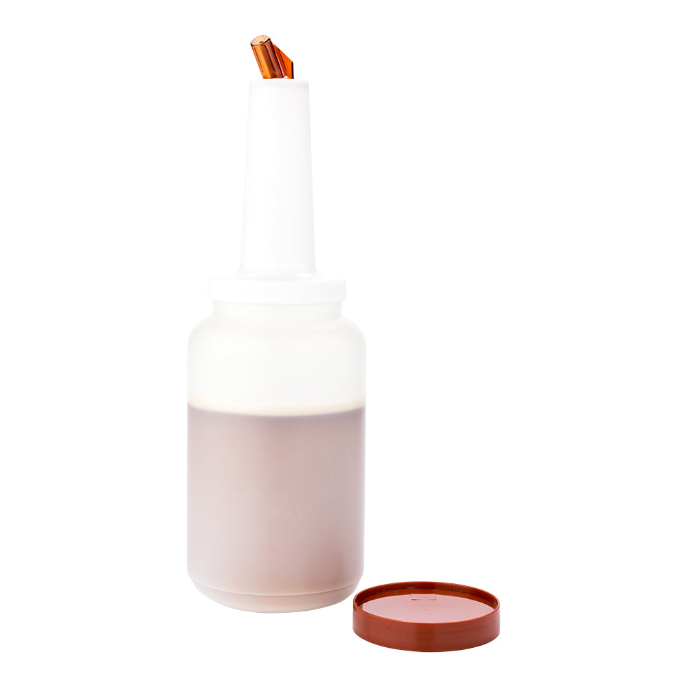 restaurantware Bar Lux 2.5 qt Plastic Quick Pour Storage Container Bottle - with Brown Spout and Lid - 5" x 5" x 15" - 1 count box
