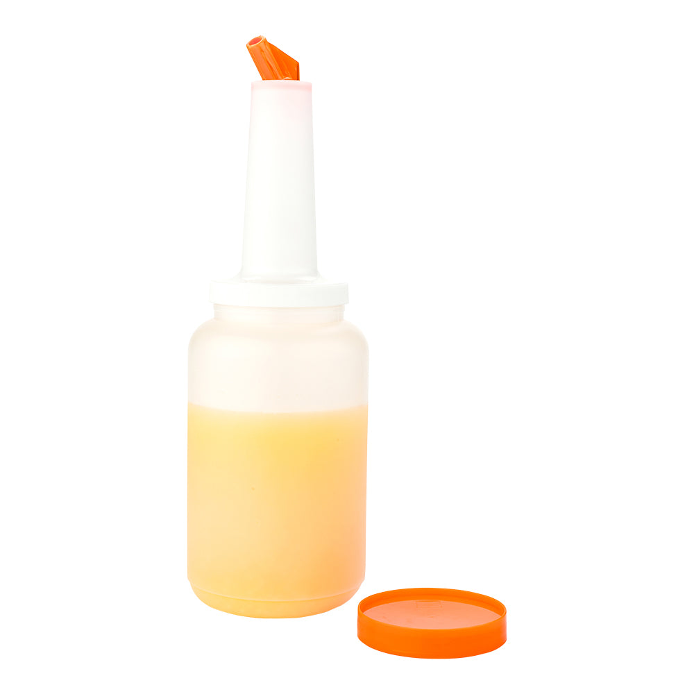 restaurantware Bar Lux 2.5 qt Plastic Quick Pour Storage Container Bottle - with Orange Spout and Lid - 5" x 5" x 15" - 1 count box