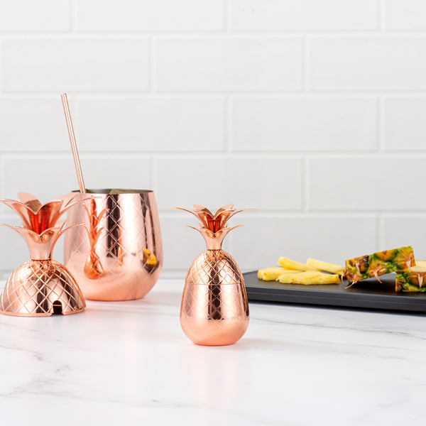 Restaurantware Bar Lux 2 Oz Copper-Plated Stainless Steel Pineapple Tumbler - 2 1/2" X 2 1/2" X 4" - 1 Count Box