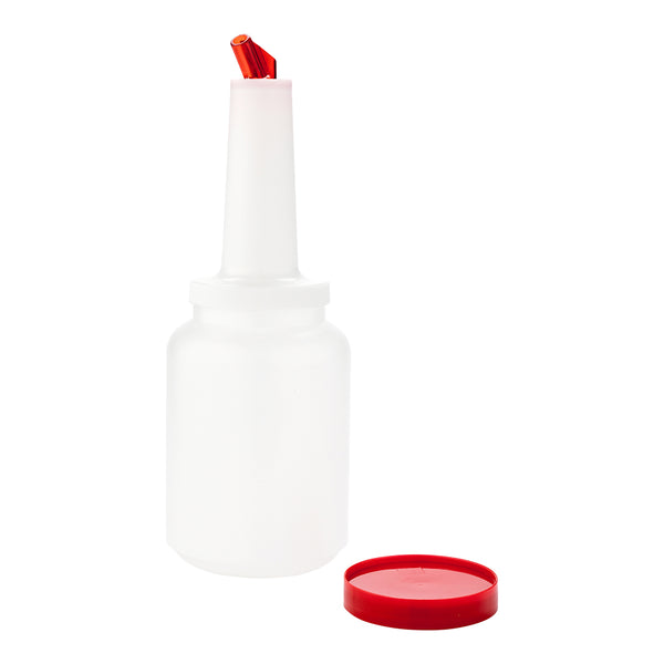 Restaurantware Bar Lux 2 Qt Plastic Quick Pour Storage Container Bottle - With Red Spout And Lid - 4 3/4" X 4 3/4" X 13 3/4" - 1 Count Box