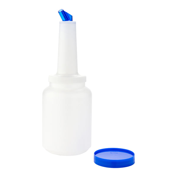 Restaurantware Bar Lux 2 Qt Plastic Quick Pour Storage Container Bottle - With Blue Spout And Lid - 4 3/4" X 4 3/4" X 13 3/4" - 1 Count Box