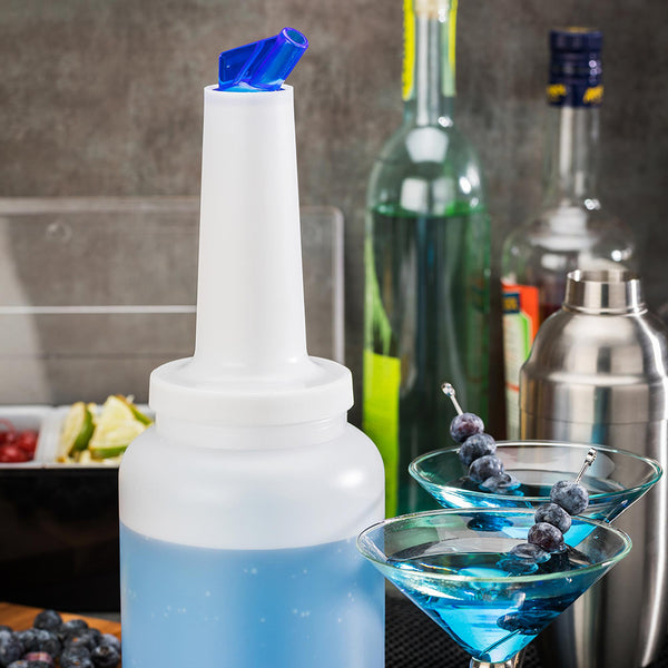 Restaurantware Bar Lux 2 Qt Plastic Quick Pour Storage Container Bottle - With Blue Spout And Lid - 4 3/4" X 4 3/4" X 13 3/4" - 1 Count Box