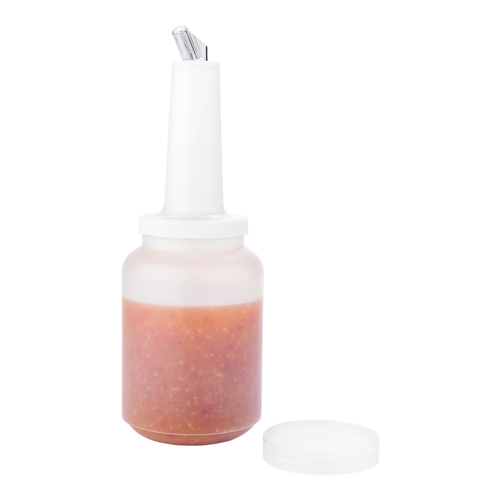 restaurantware Bar Lux 2 qt Plastic Quick Pour Storage Container Bottle - with Clear Spout and Lid - 4 3/4" x 4 3/4" x 13 3/4" - 1 count box
