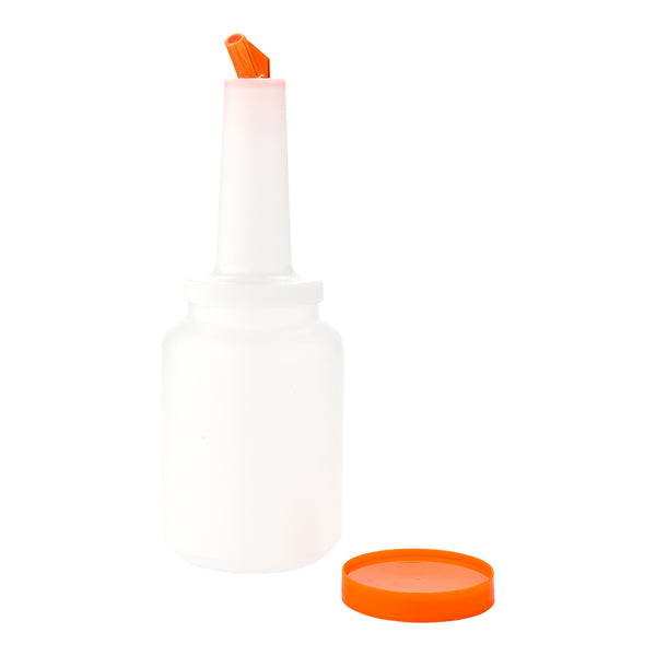 Restaurantware Bar Lux 2 Qt Plastic Quick Pour Storage Container Bottle - With Orange Spout And Lid - 4 3/4" X 4 3/4" X 13 3/4" - 1 Count Box