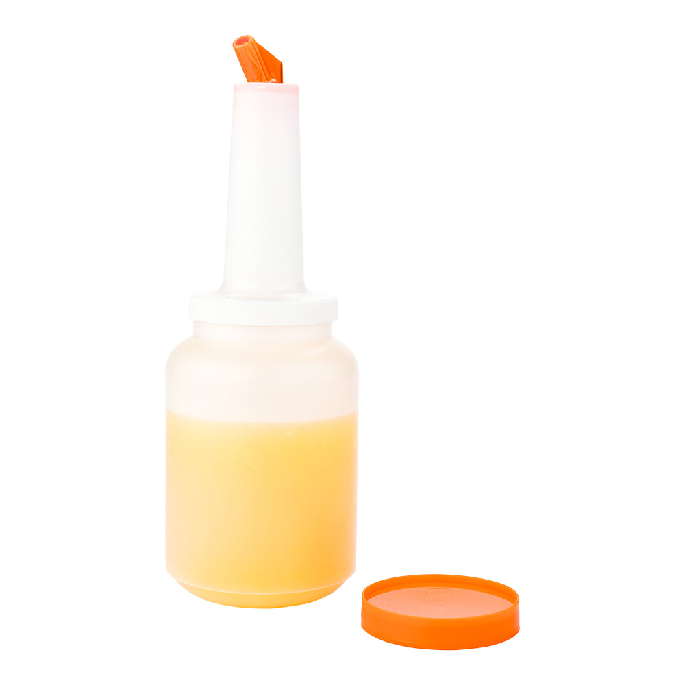 restaurantware Bar Lux 2 qt Plastic Quick Pour Storage Container Bottle - with Orange Spout and Lid - 4 3/4" x 4 3/4" x 13 3/4" - 1 count box