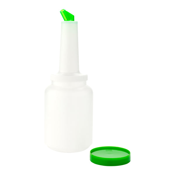 Restaurantware Bar Lux 2 Qt Plastic Quick Pour Storage Container Bottle - With Green Spout And Lid - 4 3/4" X 4 3/4" X 13 3/4" - 1 Count Box