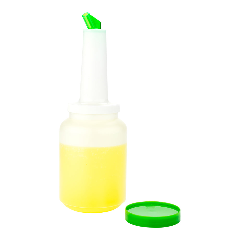 restaurantware Bar Lux 2 qt Plastic Quick Pour Storage Container Bottle - with Green Spout and Lid - 4 3/4" x 4 3/4" x 13 3/4" - 1 count box