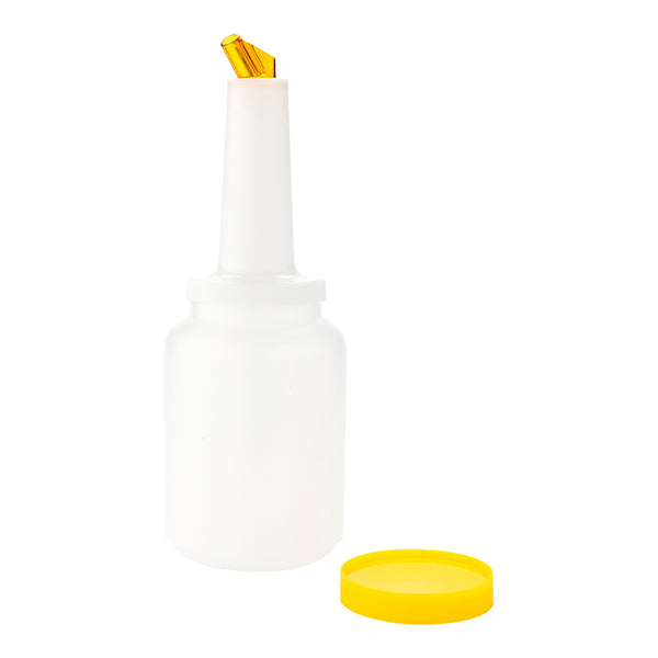 Restaurantware Bar Lux 2 Qt Plastic Quick Pour Storage Container Bottle - With Yellow Spout And Lid - 4 3/4" X 4 3/4" X 13 3/4" - 1 Count Box