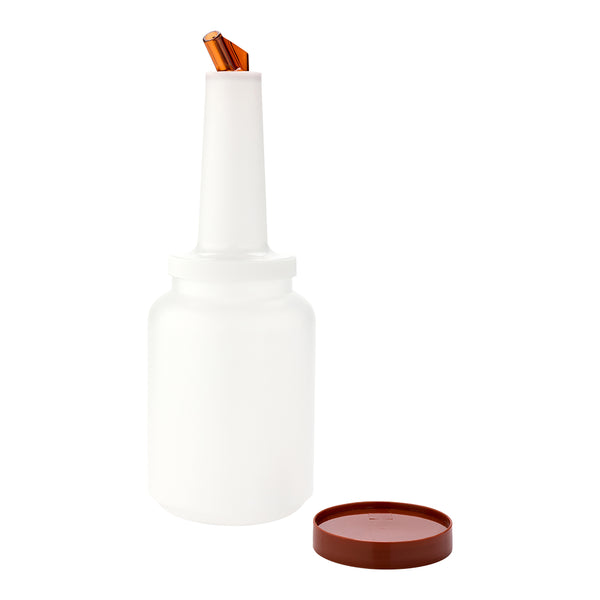 Restaurantware Bar Lux 2 Qt Plastic Quick Pour Storage Container Bottle - With Brown Spout And Lid - 4 3/4" X 4 3/4" X 13 3/4" - 1 Count Box