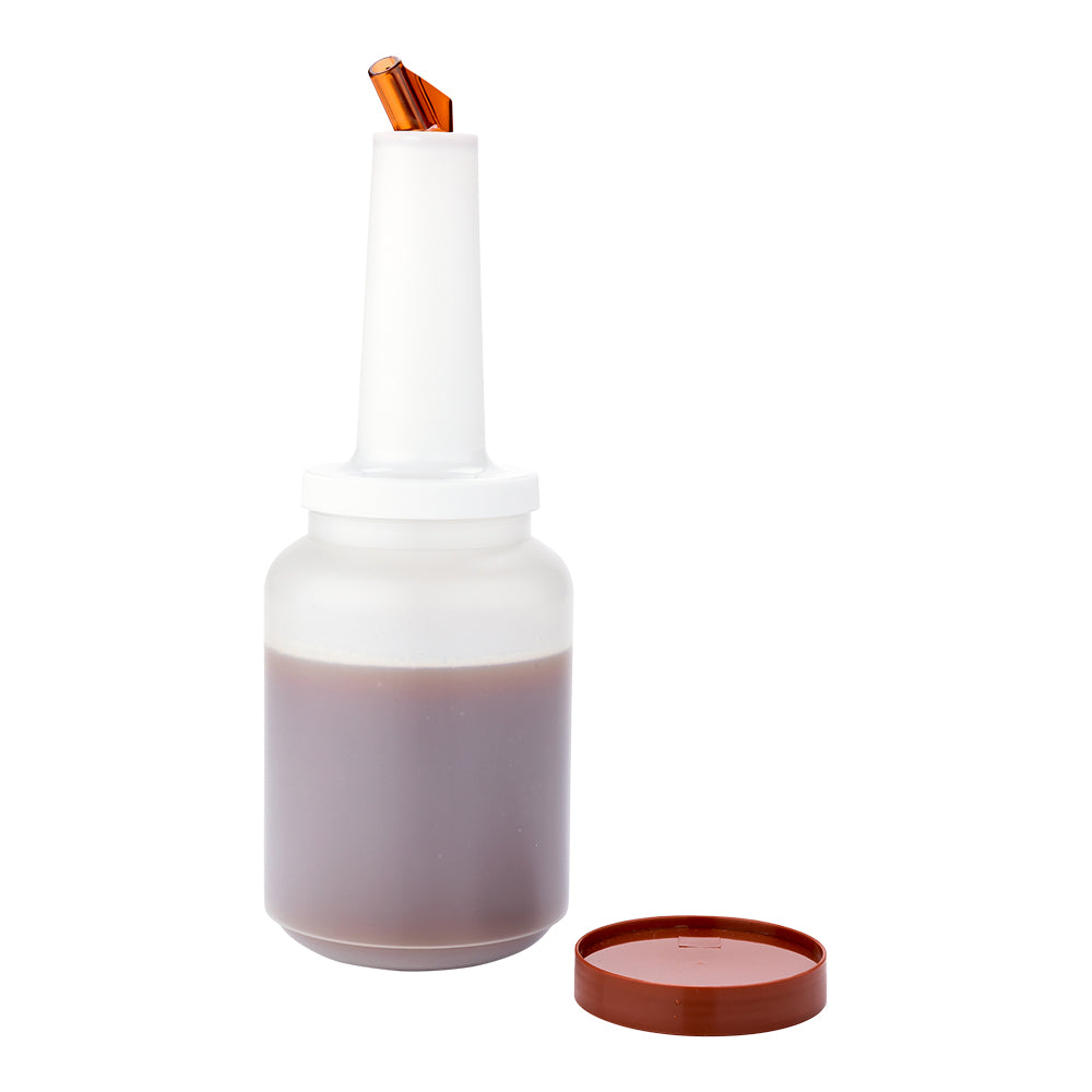 restaurantware Bar Lux 2 qt Plastic Quick Pour Storage Container Bottle - with Brown Spout and Lid - 4 3/4" x 4 3/4" x 13 3/4" - 1 count box