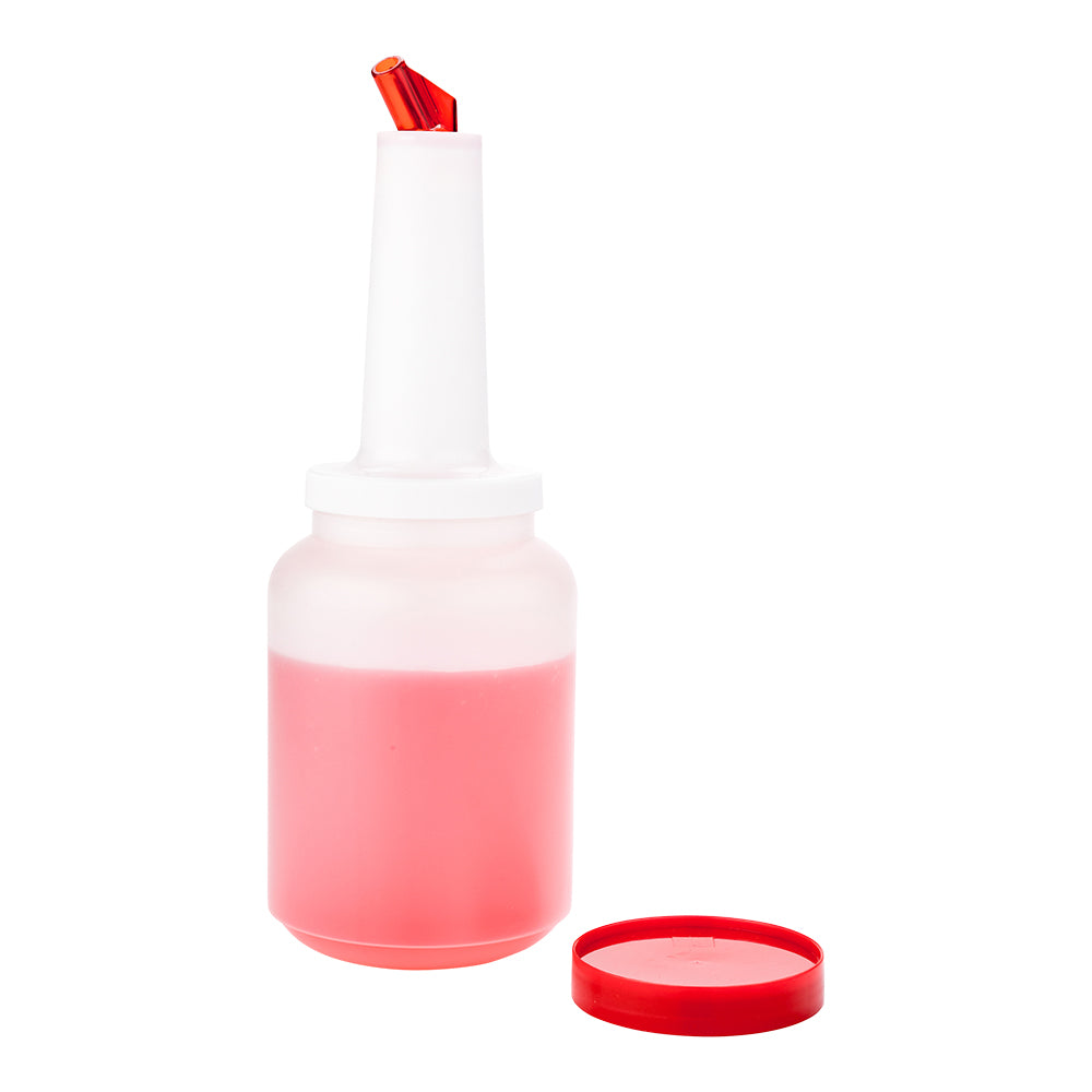 restaurantware Bar Lux 2 qt Plastic Quick Pour Storage Container Bottle - with Red Spout and Lid - 4 3/4" x 4 3/4" x 13 3/4" - 1 count box