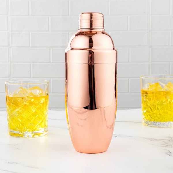 Restaurantware Bar Lux 24 Oz Copper-Plated Stainless Steel Cobbler Shaker - 3 1/4" X 3 1/4" X 8 3/4" - 1 Count Box