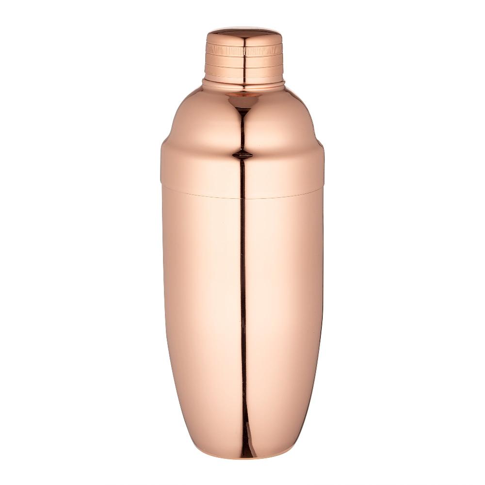 restaurantware Bar Lux 24 oz Copper-Plated Stainless Steel Cobbler Shaker - 3 1/4" x 3 1/4" x 8 3/4" - 1 count box