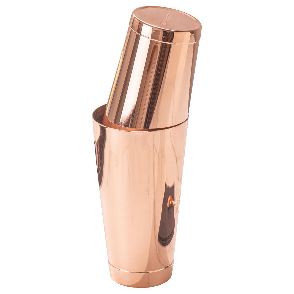 restaurantware Bar Lux 24 oz Copper-Plated Stainless Steel Cocktail Shaker Tin - Weighted - 3 1/2" x 3 1/2" x 6 1/2" - 1 count box