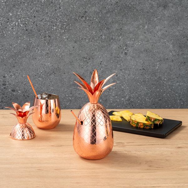Restaurantware Bar Lux 24 Oz Copper-Plated Stainless Steel Pineapple Tumbler - 4 1/4" X 4 1/4" X 9 1/4" - 1 Count Box
