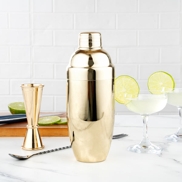 Restaurantware Bar Lux 24 Oz Gold-Plated Stainless Steel Cobbler Shaker - 1 Count Box