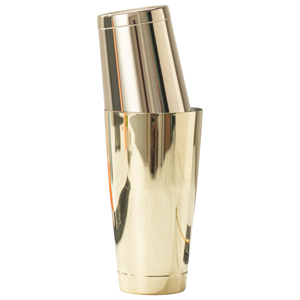 Restaurantware Bar Lux 24 Oz Gold-Plated Stainless Steel Cocktail Shaker Tin - Weighted - 3 1/2" X 3 1/2" X 6 1/2" - 1 Count Box