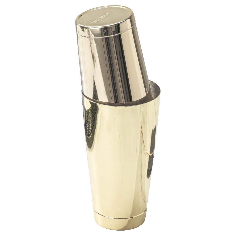restaurantware Bar Lux 24 oz Gold-Plated Stainless Steel Cocktail Shaker Tin - Weighted - 3 1/2" x 3 1/2" x 6 1/2" - 1 count box