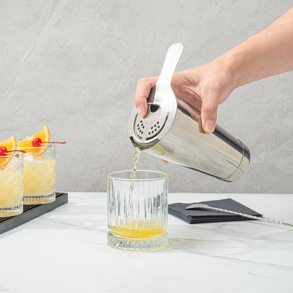 Restaurantware Bar Lux 24 Oz Stainless Steel Cocktail Shaker Tin - Weighted Mirrored Finish - 3 1/2" X 3 1/2" X 6 1/2" - 1 Count Box
