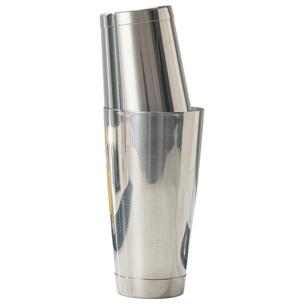 Restaurantware Bar Lux 24 Oz Stainless Steel Cocktail Shaker Tin - Weighted Mirrored Finish - 3 1/2" X 3 1/2" X 6 1/2" - 1 Count Box