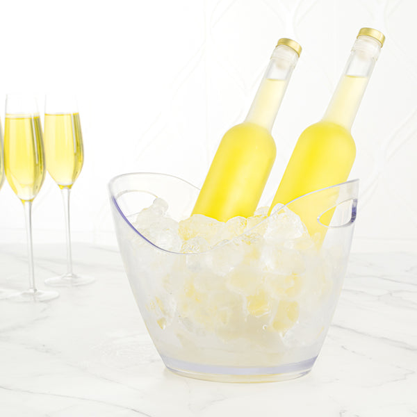 Restaurantware Bar Lux 3.7 Qt Oval Clear Plastic Champagne Wine Bucket - 10 1/2" X 8" X 7 3/4" - 10 Count Box
