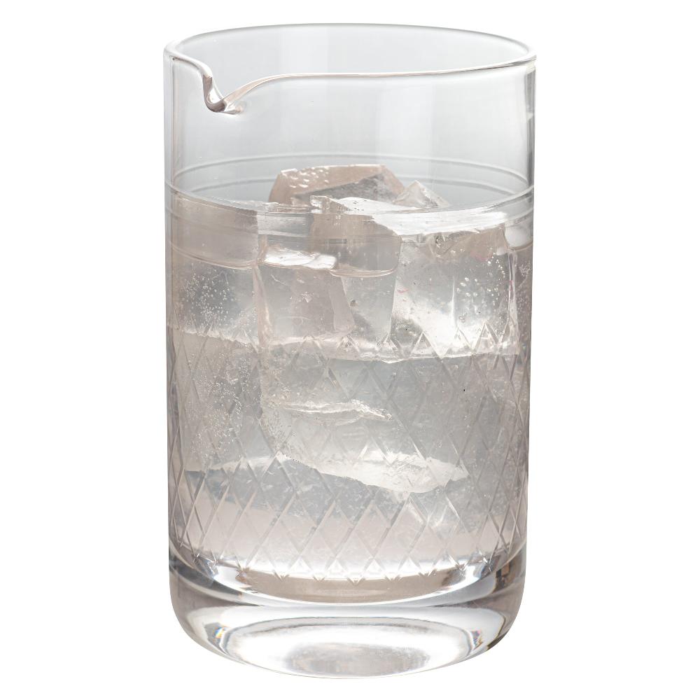restaurantware Bar Lux 30 oz Cocktail Mixing Glass - Diamond Cut Pattern Hand-Blown Crystal - 4 1/2" x 4" x 6 1/2" - 1 count box