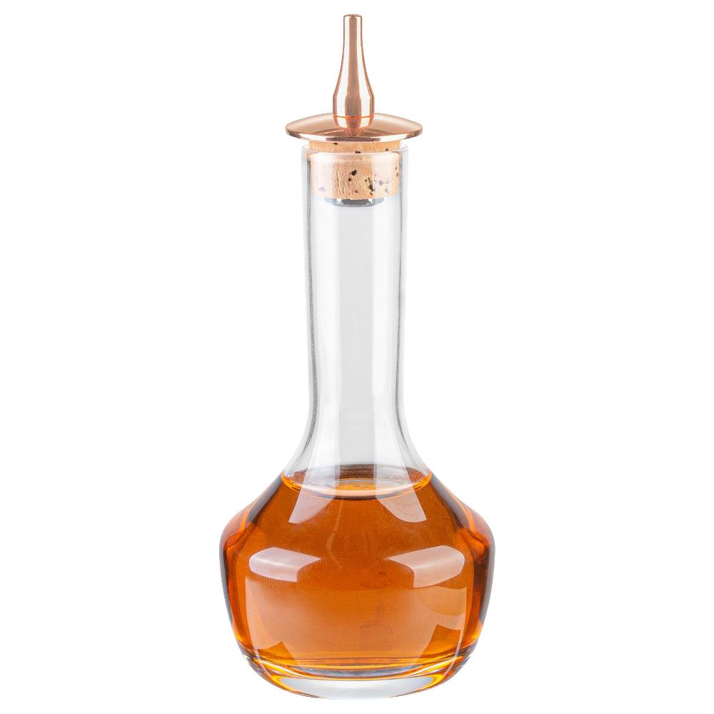 restaurantware Bar Lux 4 oz Glass Modern Style Bitters Bottle - Copper-Plated Dasher - 5 3/4" x 2 3/4" x 2 3/4" - 1 count box