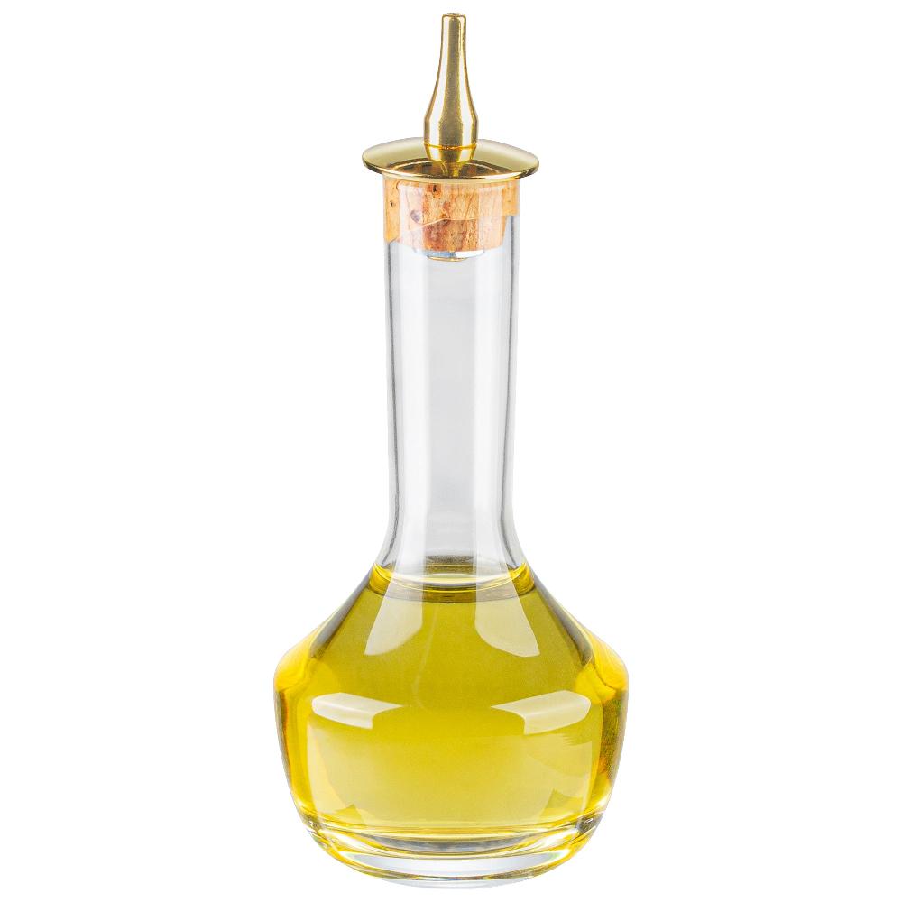 restaurantware Bar Lux 4 oz Glass Modern Style Bitters Bottle - Gold-Plated Dasher - 5 3/4" x 2 3/4" x 2 3/4" - 1 count box
