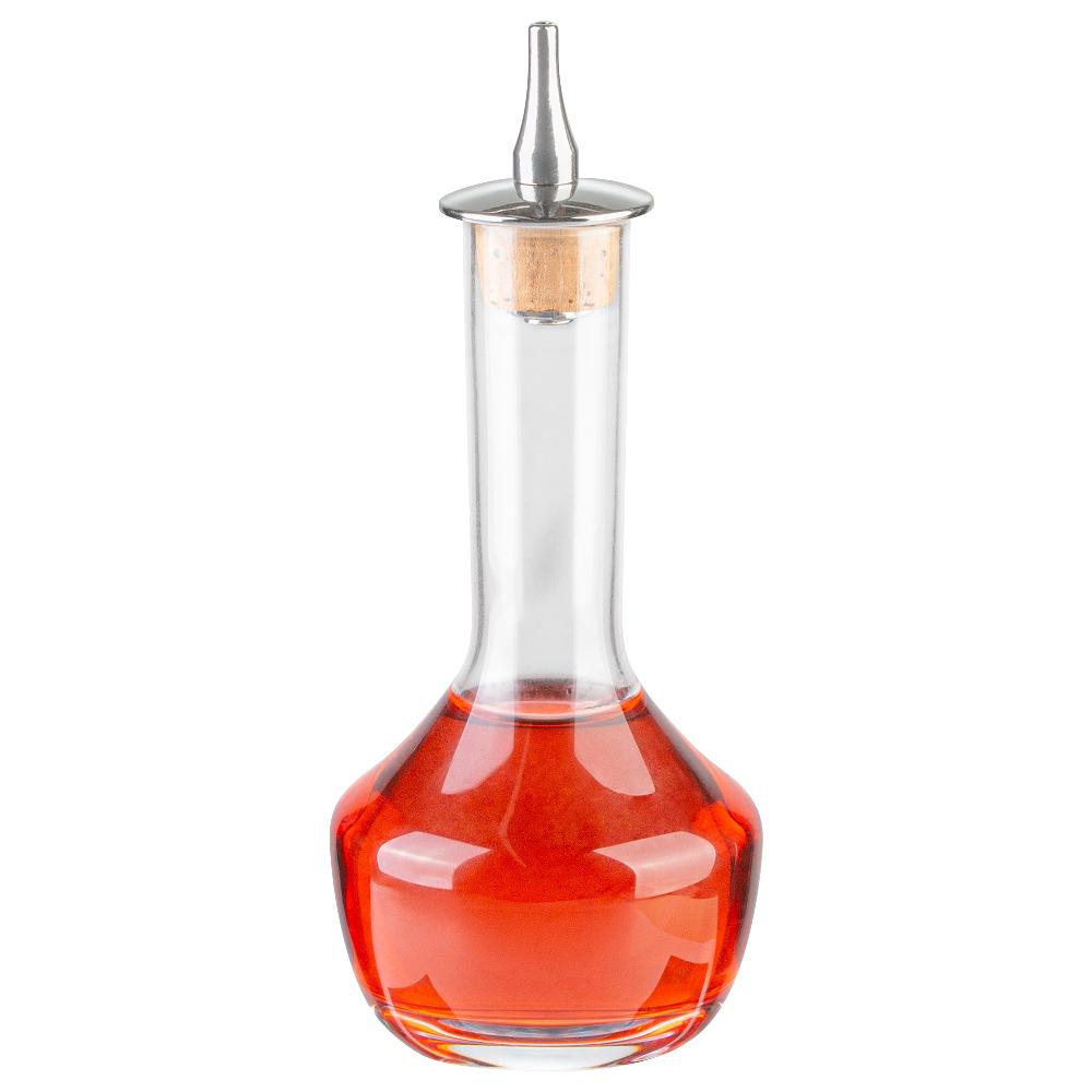 restaurantware Bar Lux 4 oz Glass Modern Style Bitters Bottle - Silver Dasher - 5 3/4" x 2 3/4" x 2 3/4" - 1 count box