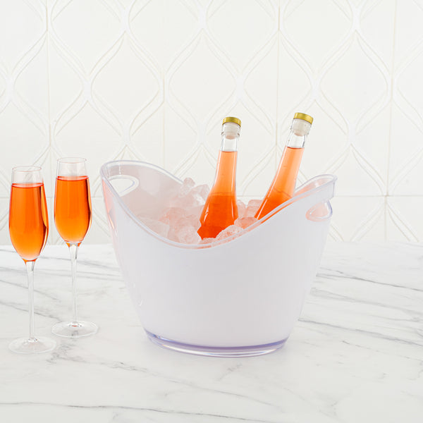 Restaurantware Bar Lux 7.4 Qt Oval Frosted Champagne / Wine Bucket - 13 3/4" X 9 3/4" X 10 1/2" - 10 Count Box