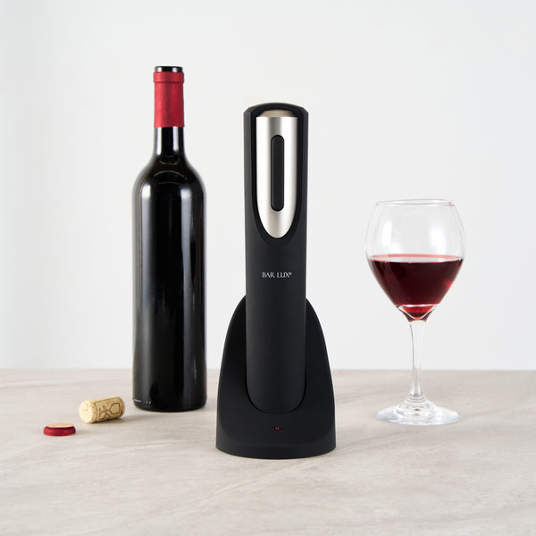 Restaurantware Bar Lux Black And Silver Electric Wine Opener - With Charging Base And Wine Foil Cutter - 1 Count Box