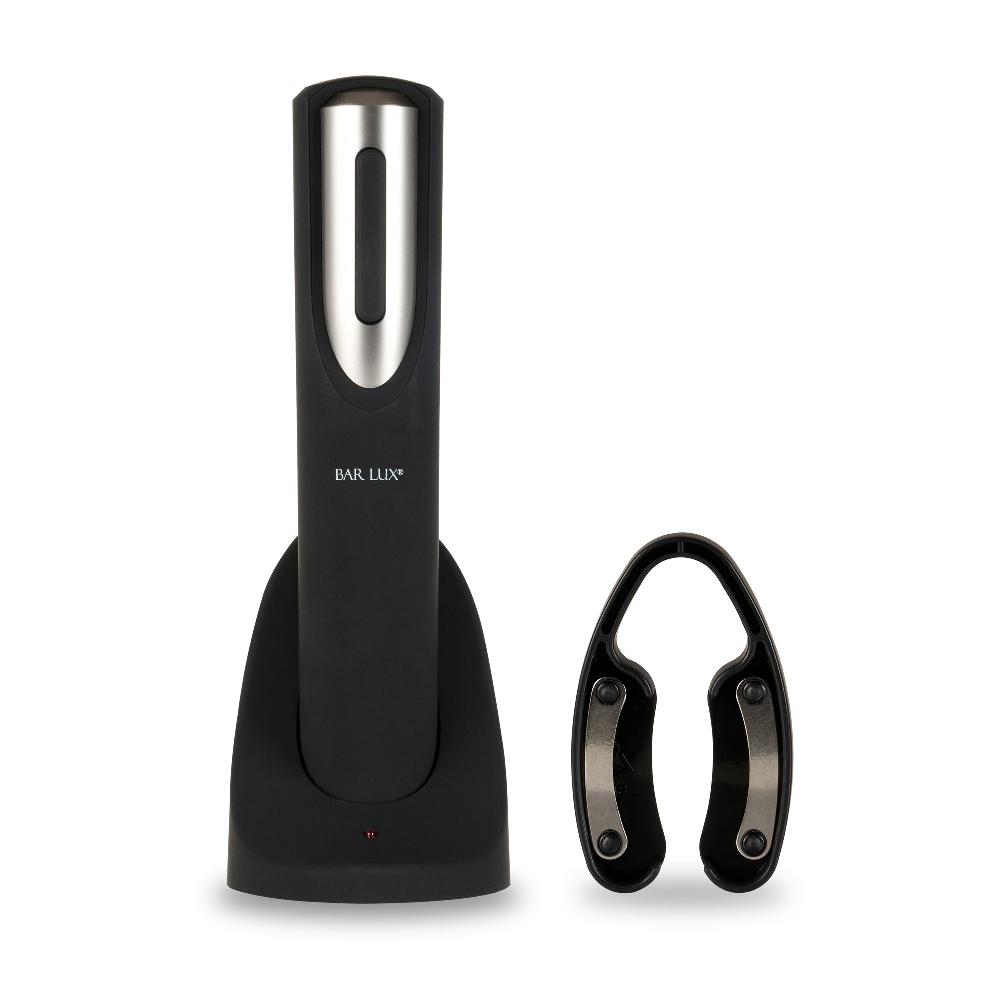 restaurantware Bar Lux Black and Silver Electric Wine Opener - with Charging Base and Wine Foil Cutter - 1 count box