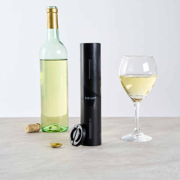 Restaurantware Bar Lux Black Electric Wine Opener - Battery-Operated With Wine Foil Cutter - 1 Count Box