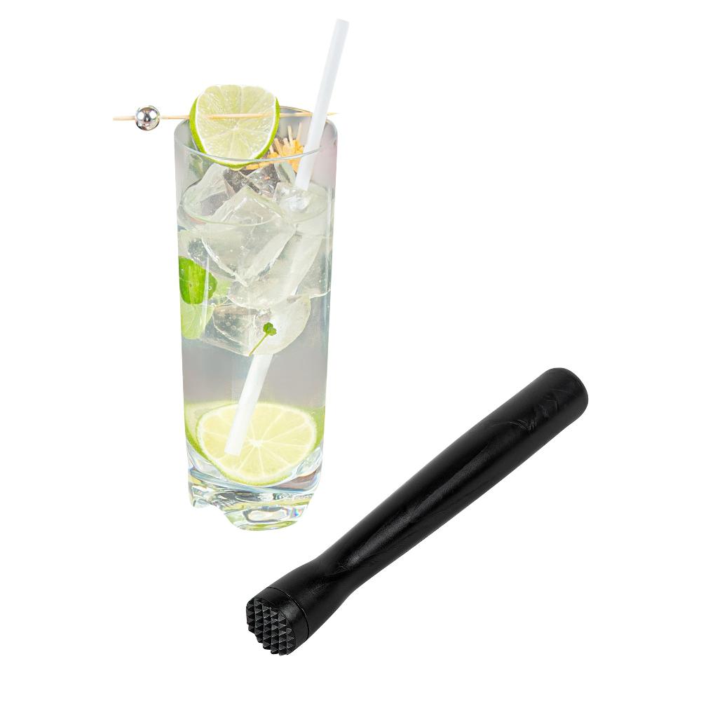 restaurantware Bar Lux Black Plastic Cocktail Muddler - Tenderizer Head - 8 1/4" x 1" x 1" - 1 count box