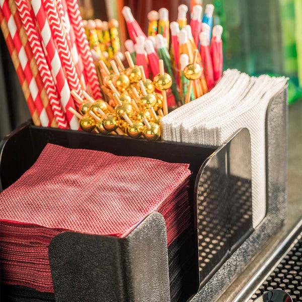 Restaurantware Bar Lux Black Plastic Condiment Caddy Napkin Holder - 6 Compartments Pebbled - 9 1/2" X 5 3/4" X 4 1/4" - 1 Count Box