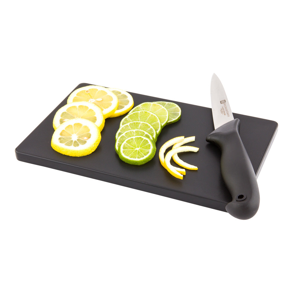 restaurantware Bar Lux Black Plastic Cutting Board - Non-Slip Professional Use - 6" x 9 3/4" - 1 count box