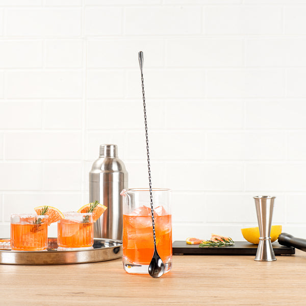 Restaurantware Bar Lux Black-Plated Stainless Steel Belicoso Barspoon - 16" - 1 Count Box
