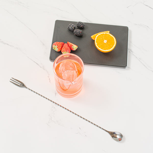 Restaurantware Bar Lux Black-Plated Stainless Steel Trident Barspoon - 16" - 1 Count Box