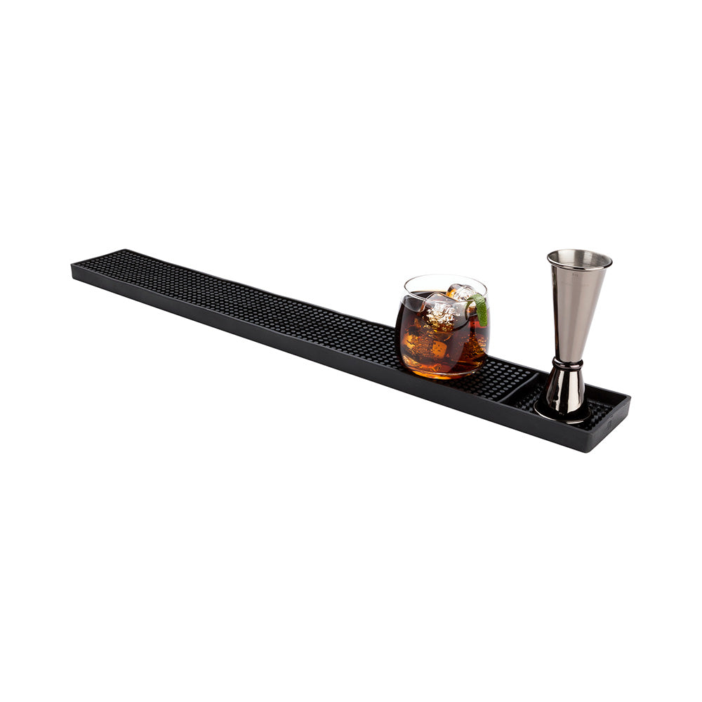 restaurantware Bar Lux Black Rubber Bar Mat - No Spill Drink Compartment - 23 3/4" x 3" x 3/4" - 1 count box