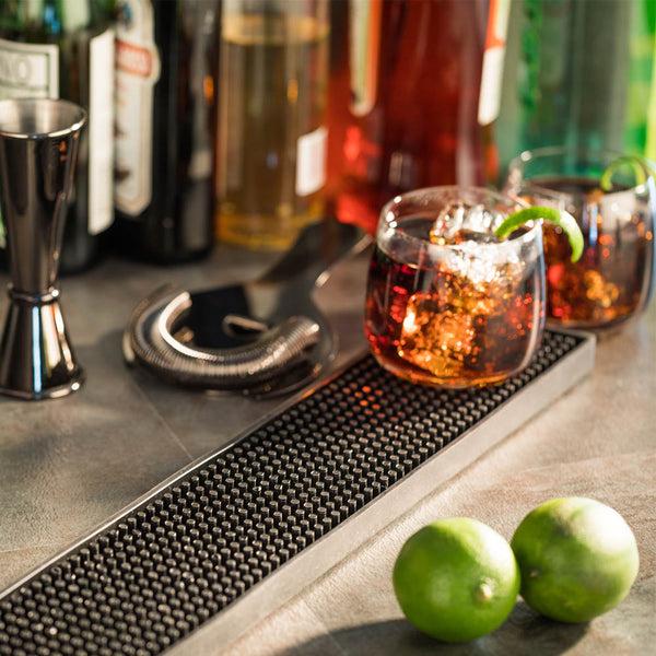 Restaurantware Bar Lux Black Rubber Bar Mat - Non-Slip - 23 1/2" X 3" X 1/2" - 1 Count Box