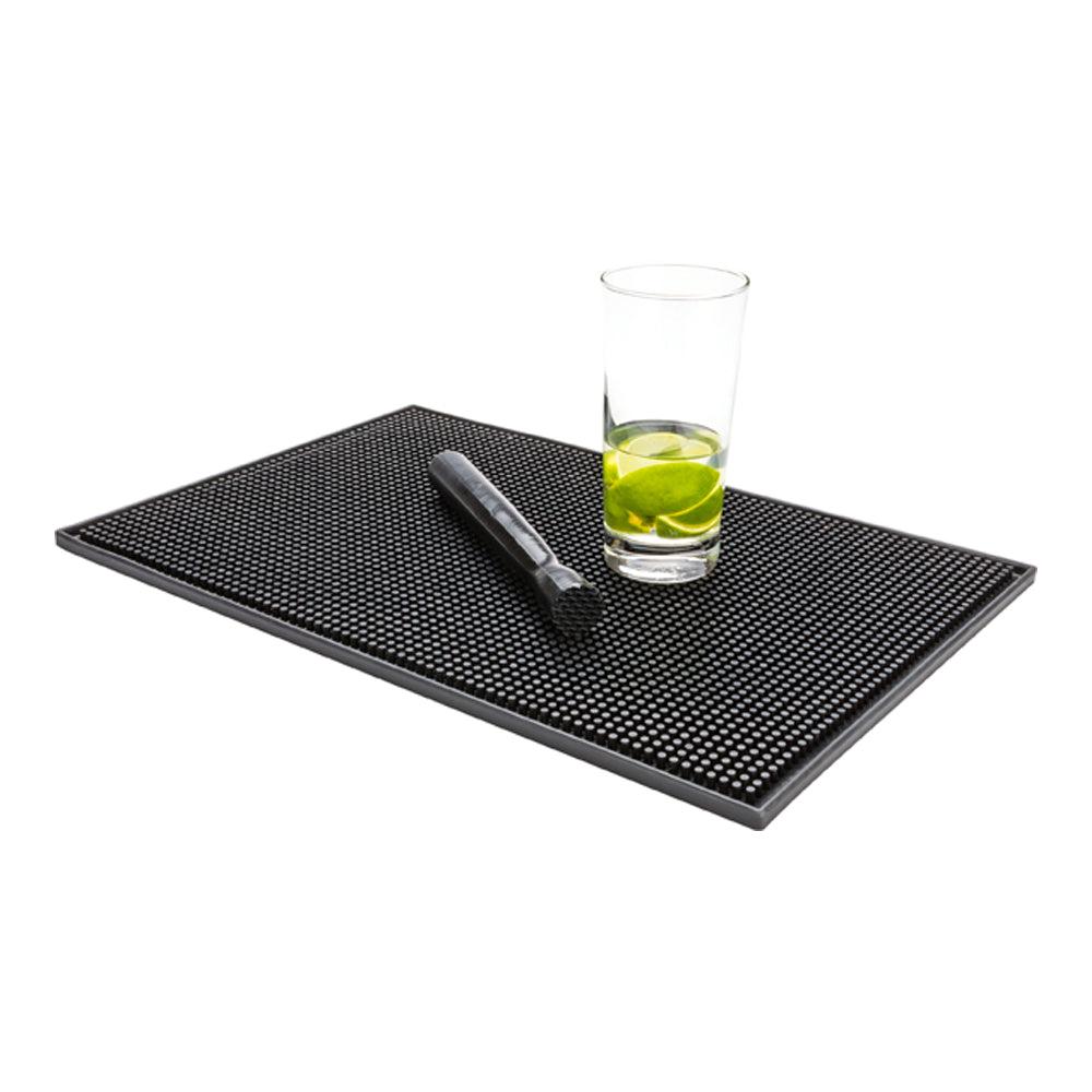 restaurantware Bar Lux Black Rubber Service Bar Spill Mat - Non-Slip - 17 3/4" x 11 3/4" - 1 count box