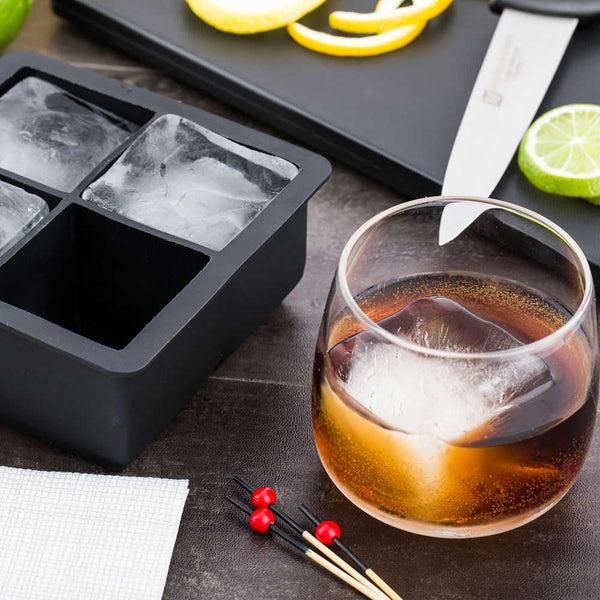 Restaurantware Bar Lux Black Silicone Ice Mold - 2" Cube 4 Compartments - 1 Count Box