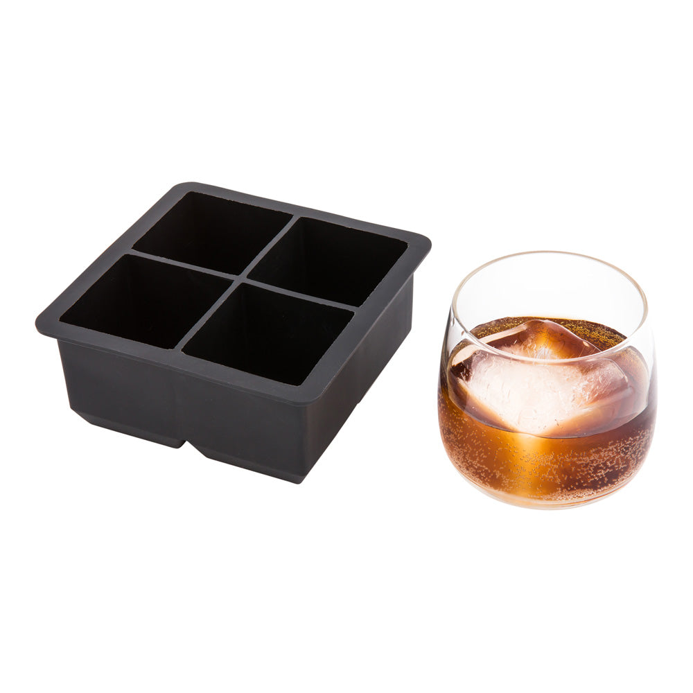 restaurantware Bar Lux Black Silicone Ice Mold - 2" Cube 4 Compartments - 1 count box