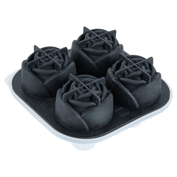 Restaurantware Bar Lux Black Silicone Ice Mold - 2" Rose 4 Compartments - 1 Count Box