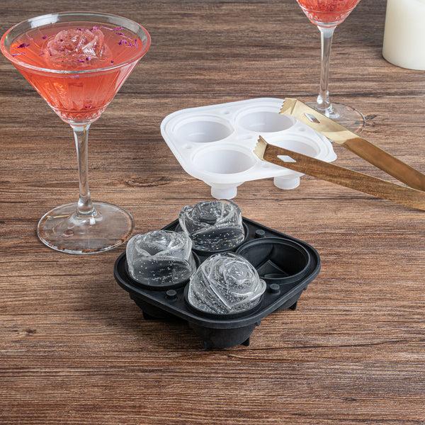 Restaurantware Bar Lux Black Silicone Ice Mold - 2" Rose 4 Compartments - 1 Count Box